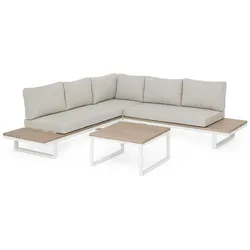 Gartenecksofa Zelmar - Aluminium Off-White & Olefin Grau, inkl. Couchtisch