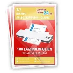 selbstklebende Laminierfolien A2, 2 x 80 Mic, glänzend