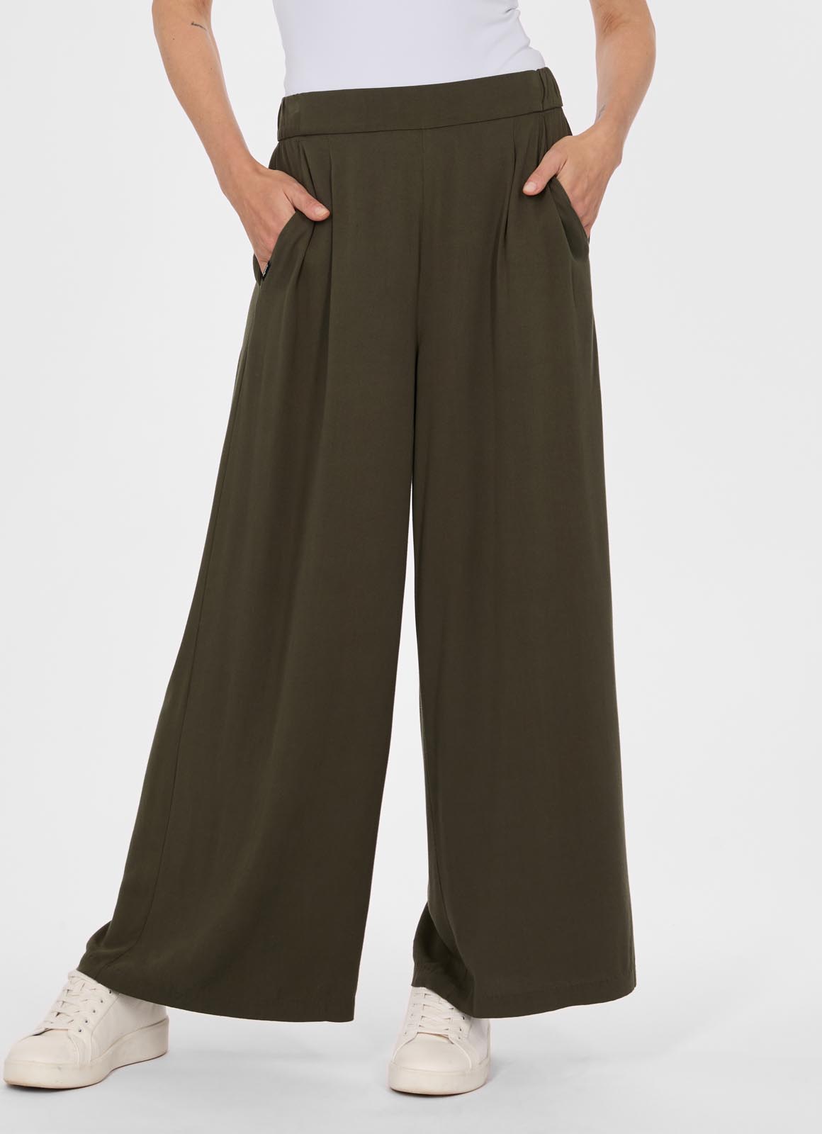 Schlaghose RAGWEAR "LOGGAN", Damen, Gr. S (36), N-Gr, grün (schwarz olive), Twill, Obermaterial: 100% Viskose, unifarben, lang, Hosen Schlaghose, lockere Passform, langer Schnitt, aus Viskose, mit Gummizug schwarz olive S (36), N-Gr