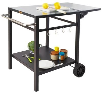 VEVOR Outdoor Grill Dining Cart with Double-Shelf BBQ Movable Food Prep Table, Multifunctional Iron Table Top