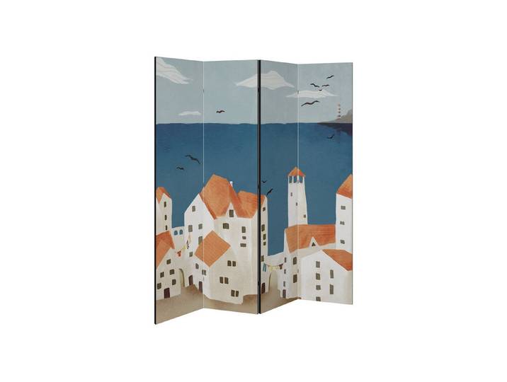 SPACEREBELS Paravent COASTLAND VILLAGE (1 St), Raumteiler mit 4 Paneelen, einseitig bedruckt, 152 x 168 cm