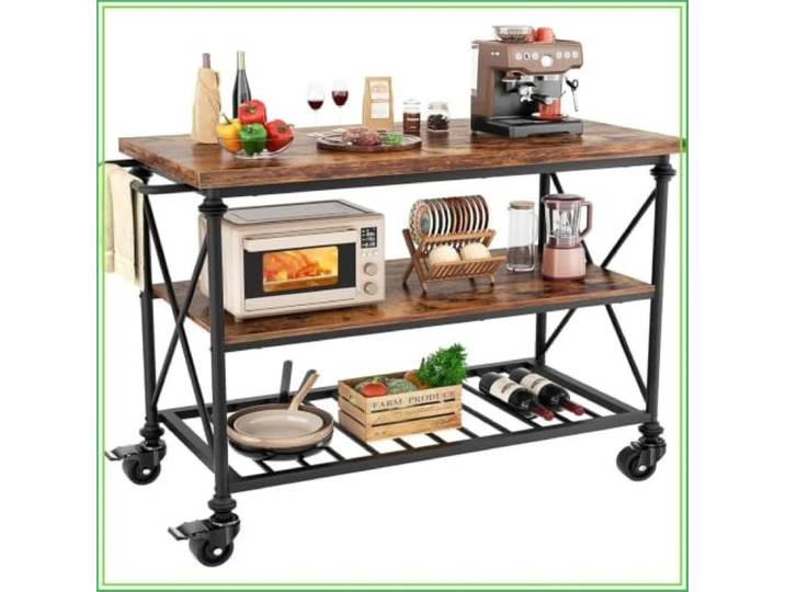 Rollwagen KüChe 3-stufiger rollender Küchenwagen aus Holz und Metall Mit Lagerregalen, Rustikales Braun