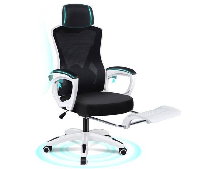 Auteuil de bureau ALFORDSON en maille inclinable pour ordinateur siège d'étude et de travail blanc et noir