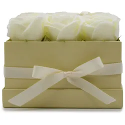 Soap Flower Gift Bouquet - 9 Cream Roses - Square