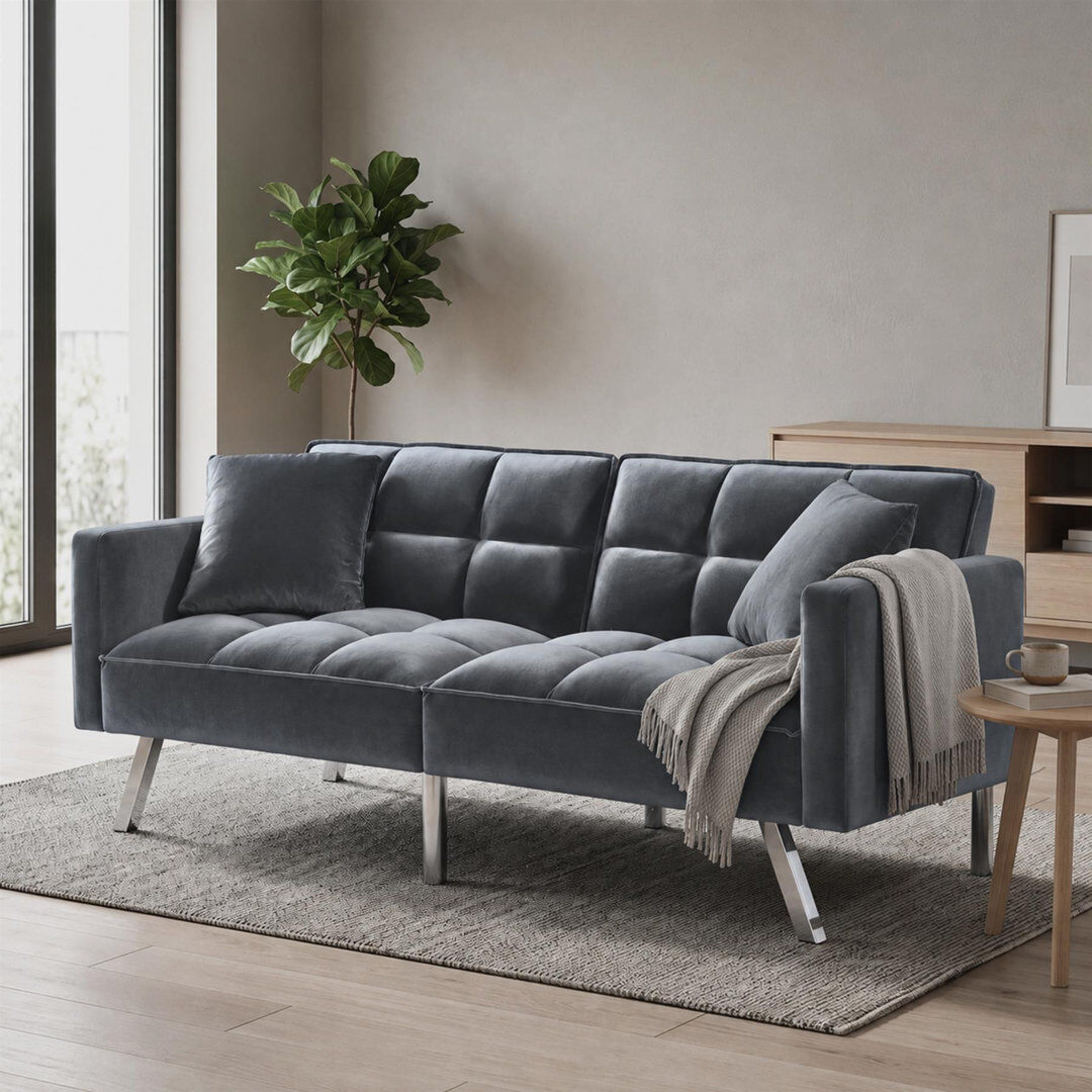 Fairmont Park Orianna 2 Seater Convertible Velvet Sleeper Sofa Grey Velvet 75cm H X 186cm W X 82cm D