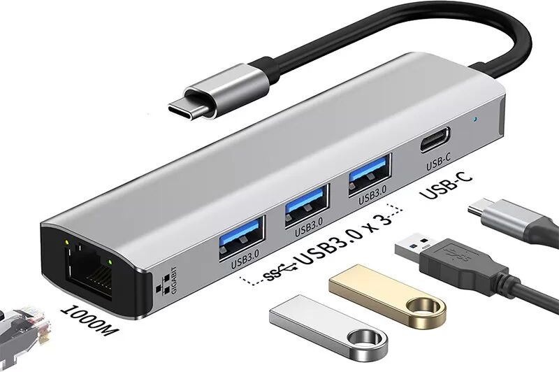 INF Station d'accueil Gigabit 5 en 1 avec Ethernet, hub USB 3.0