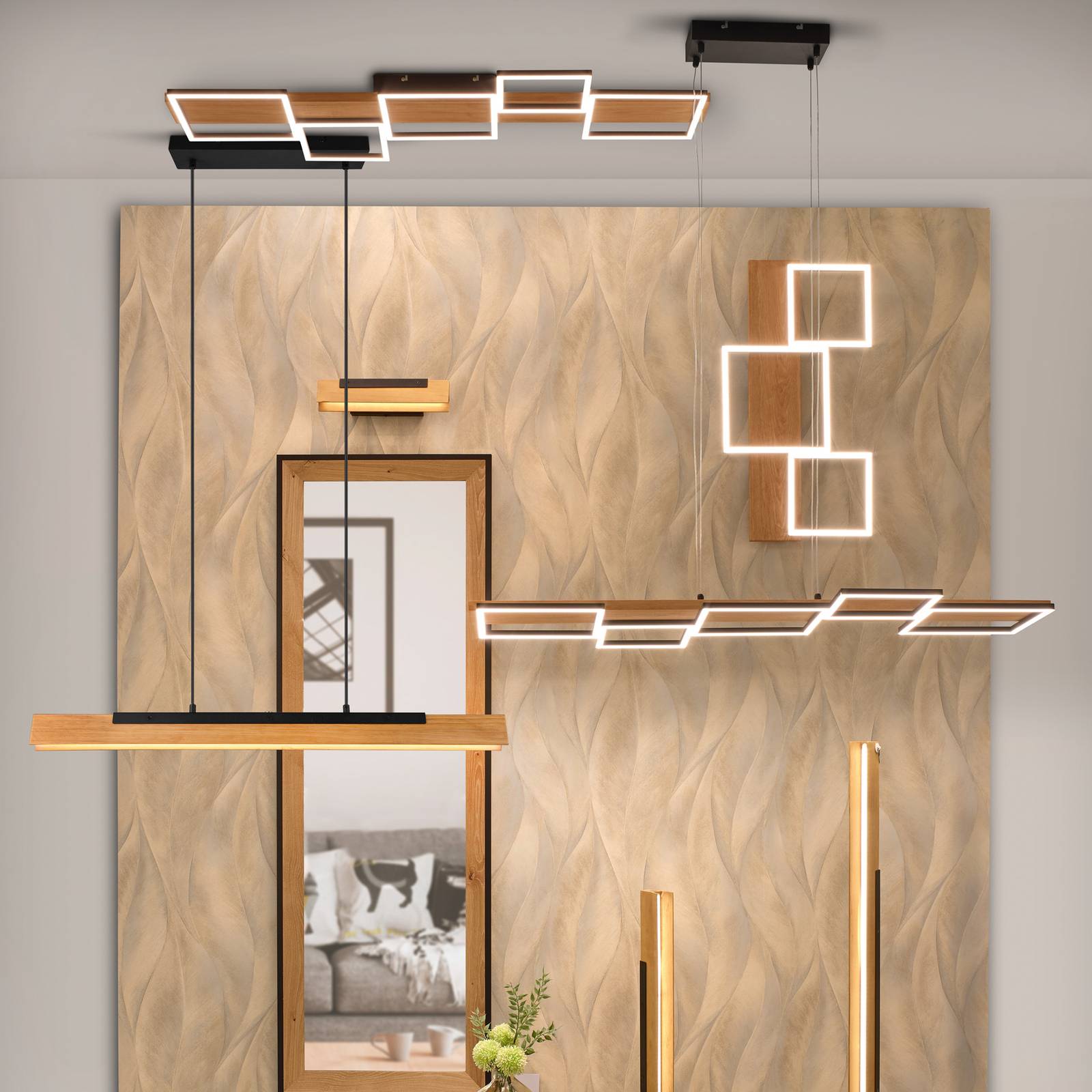 Trio Lighting Hängeleuchte Kerala, dimmbar, Holz hell, für Wohn- / Esszimmer, Holz, Modern