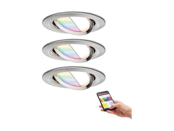 Paulmann Smart Friends spot Nova Plus per3set RGBW Plus, dimbaar, alu / grijs / zink, Woon-/ Eetkamer, Aluminium, Modern, Slimme inbouwlamp