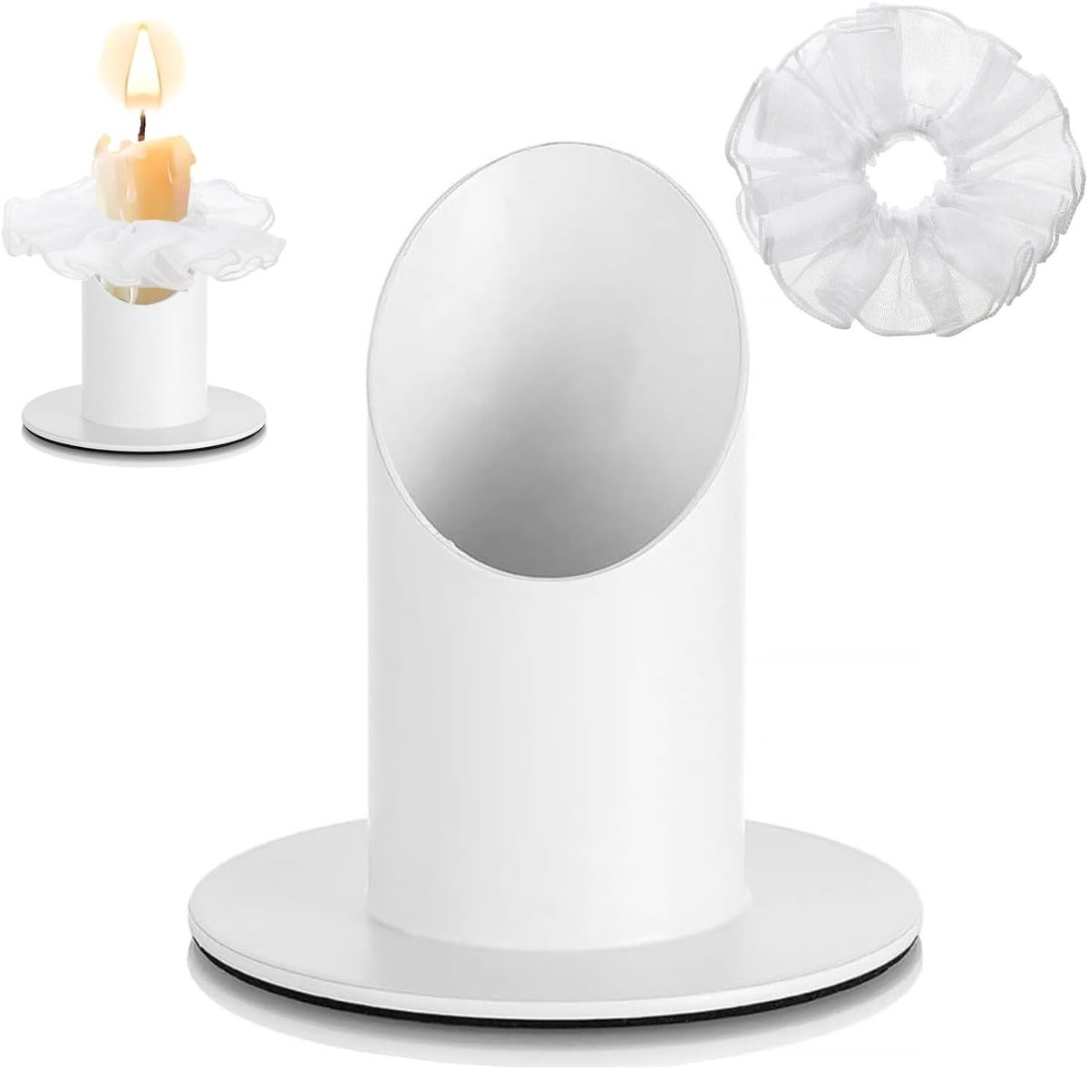 Witte metalen kaarsenstandaard met doorn voor stomp- en staafkaarsen, diameter 4 cm