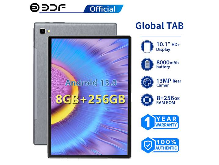 BDF Android tablette Pc 10.1 pouces Octa Core 8GB RAM 256GB ROM 4G LTE 5G appel téléphonique double SIM tablettes 8000mAh coque métallique Android 13