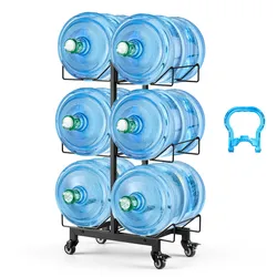 VEVOR Wasserflaschenhalter, 3-Stufig, Doppelreihen, für 6 Flaschen, Wasserkrugregal mit Rollen, Wasserspenderregal, Wasserflaschenregal Wasserbehälterregal für Küche, Büro & Wohnzimme