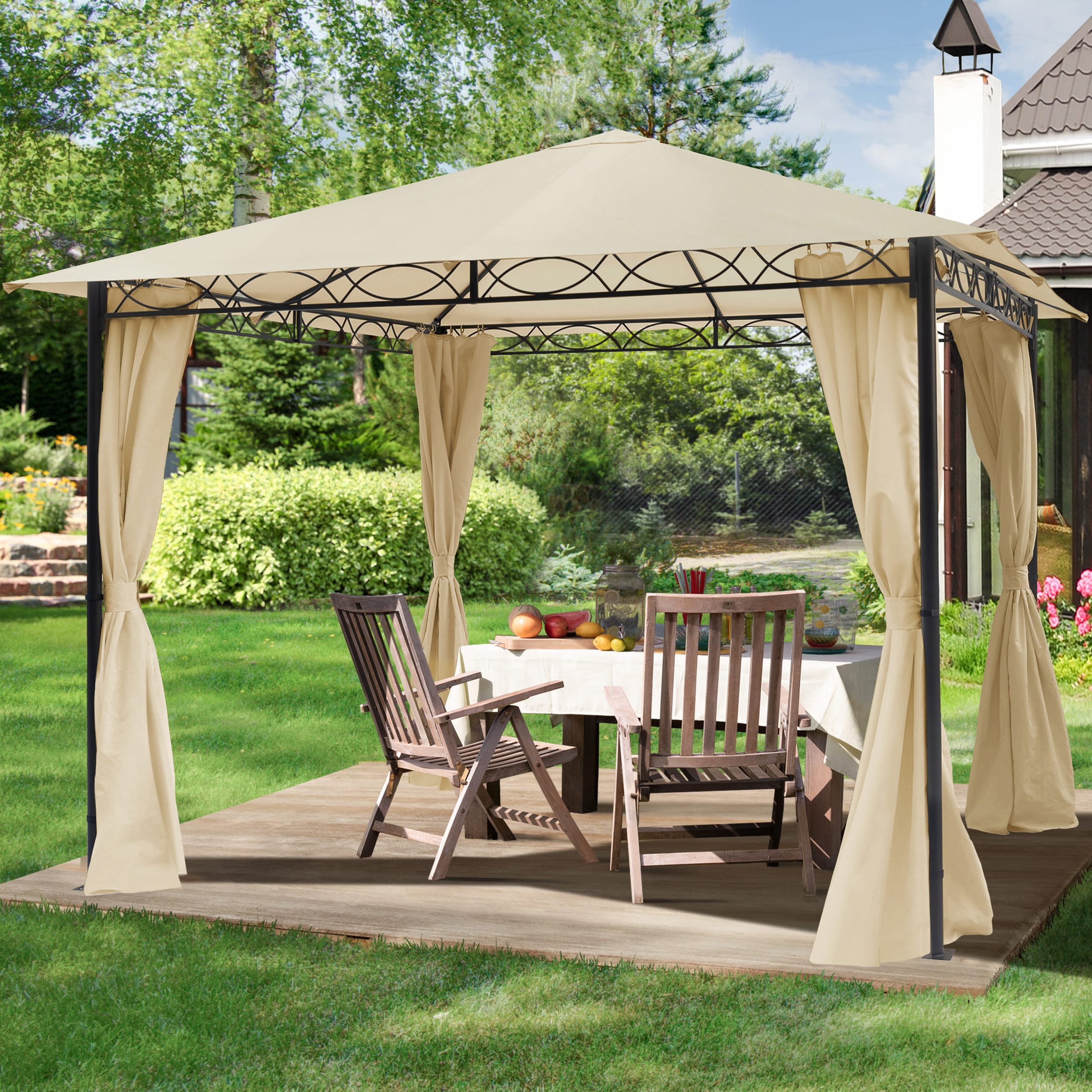 TOOLPORT 3x3 m Softtop Gartenpavillon, inkl. 4 Seitenteile, champagnerfarben - (300109)