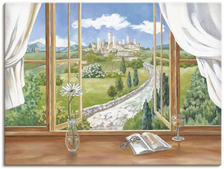 Leinwandbild ARTLAND Fenster zur Toskana , grün (farbe bild(er): grün), B:60cm H:45cm, Bilder, Leinwandbild, auf Holzrahmen gespannt