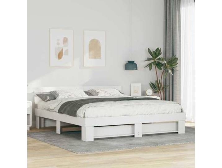 YUTAASU Bettrahmen mit Kopfteil Weiß 180 x 200 cm Massives Kiefernholz Plattform-Lattenrost, Stabil, Einfacher Aufbau, Modernes Design, Pflegeleicht