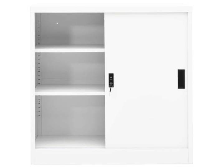 KTHLBRH Büroschrank weiß Stahl 90 x 40 x 90 cm Schiebetür 2 verstellbare Einlegeböden, Schloss, Kapazität 60 kg, Montage erforderlich