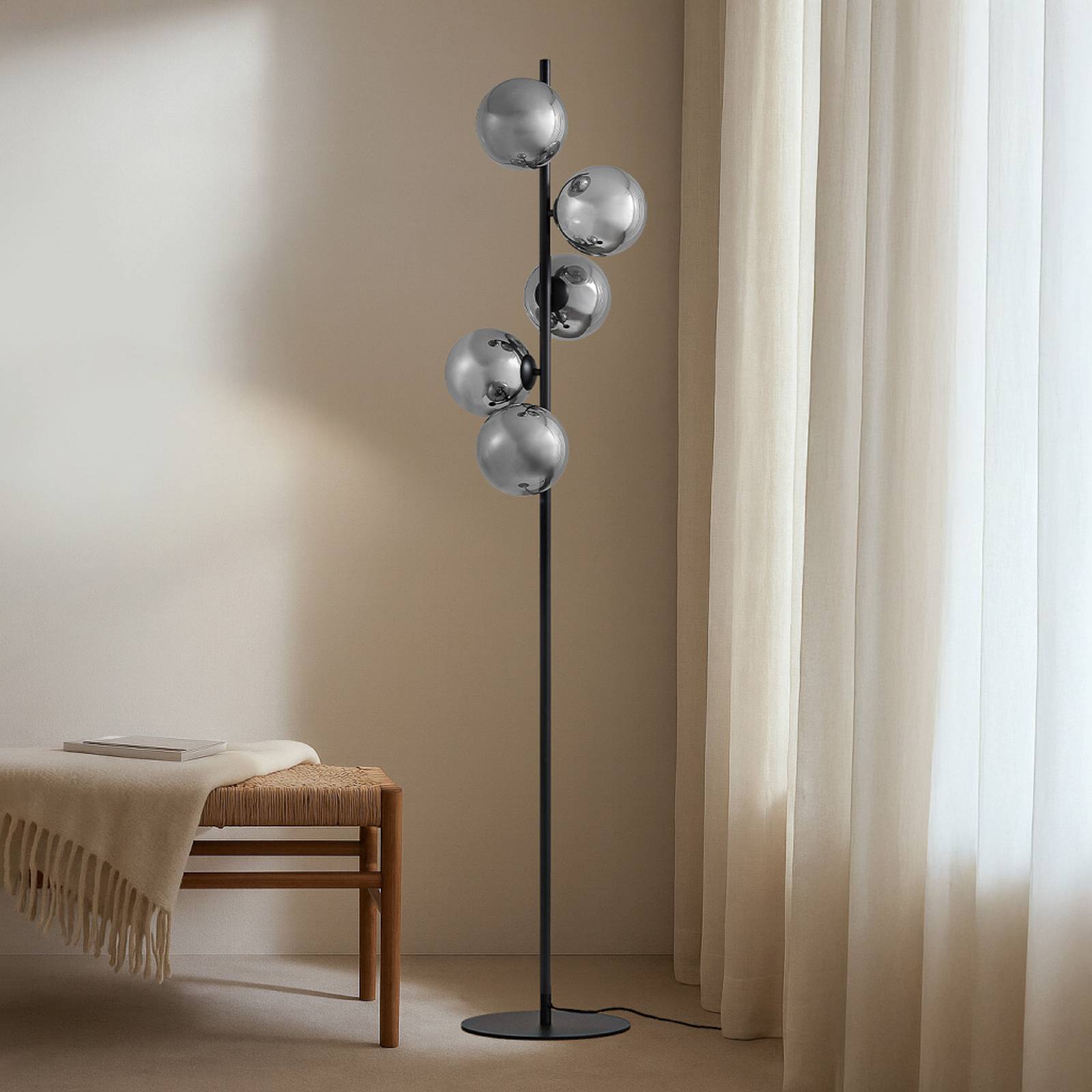 Floor Lamp Orbelia Lindby, Black, Living / Dining Room, Glass, Modern, Floor Lamp