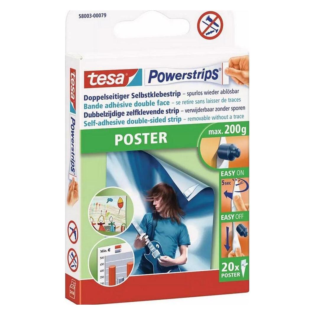 tesa 3x Powerstrips POSTER, 200g Halteleistung, 60x doppelseitige Klebestreifen (58003-00500-05)