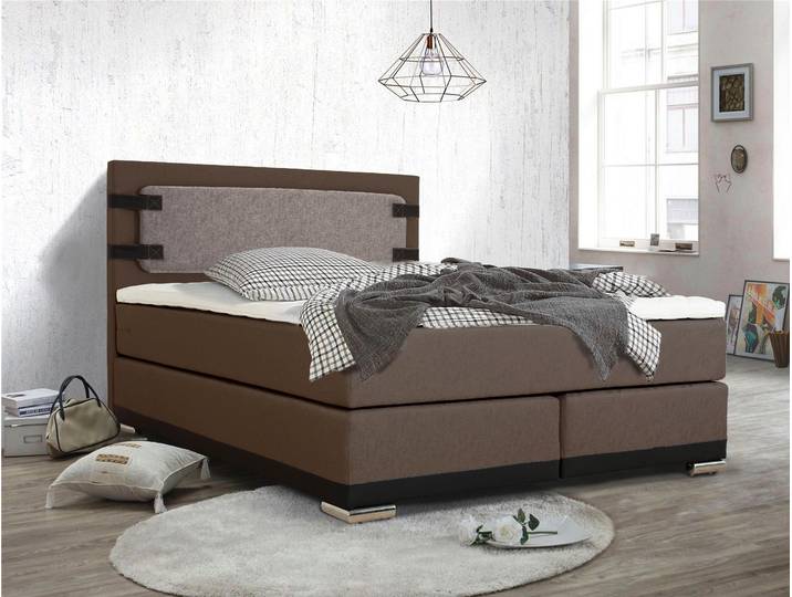Boxspringbett HOME AFFAIRE Strada , braun, B:181cm L:208cm, Holz teilmassiv, Kunstleder, Metall, Stoff, Komplettbetten, Boxspringbett, incl. Topper, 3 Breiten, 3 Härtegrad-Ausführungen