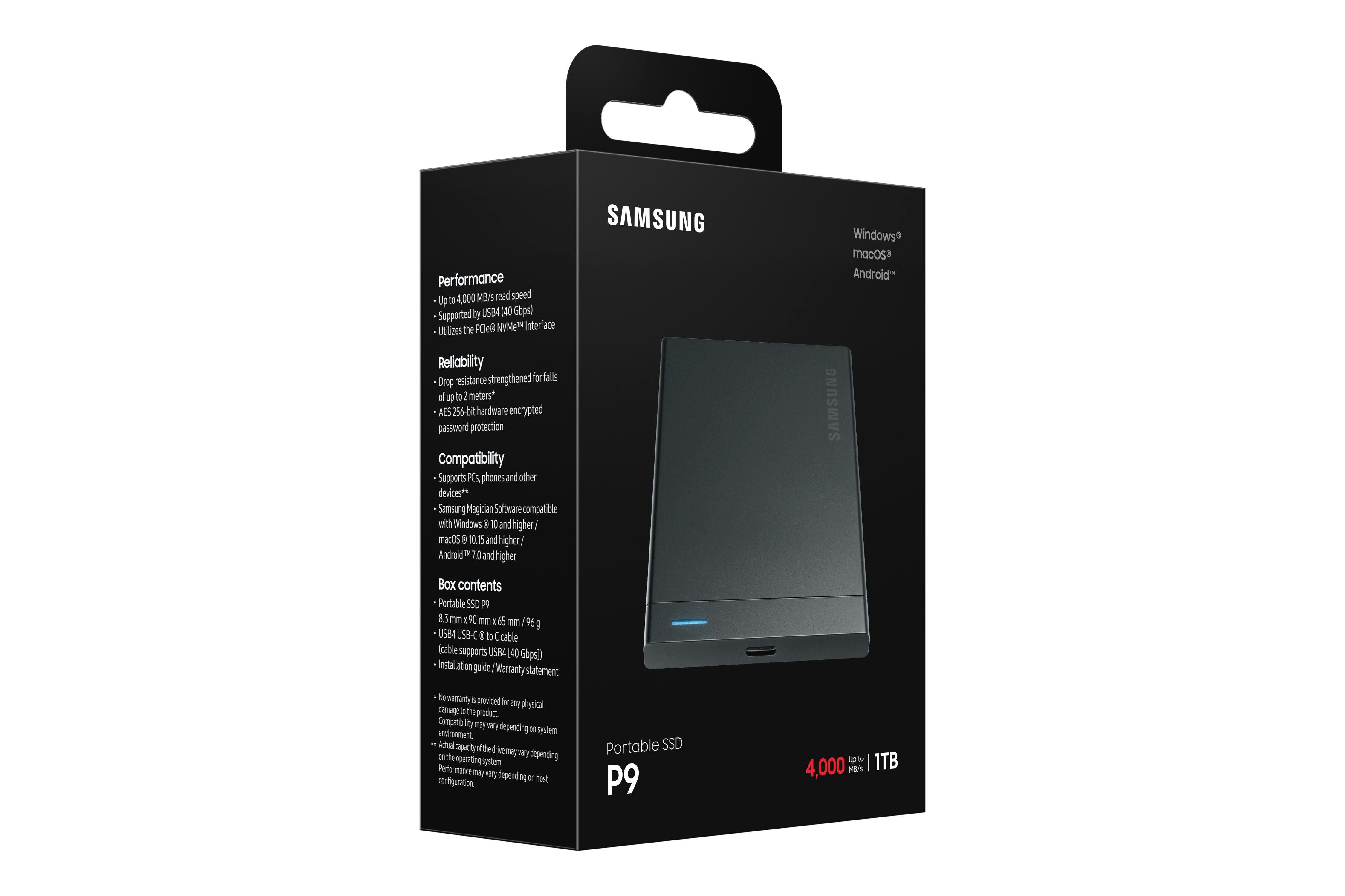 Samsung Portable SSD P9 1 TB USB4 Gen 3x2 Typ-C Schwarz bis 4.000 MB/s