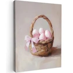 LEINWANDBILD Korb - Eier - Rosa Wandbild Wohnzimmer 60x80 cm