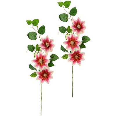 Kunstblume I.GE.A. "Clematisranke Waldrebe", rosa, B:14cm H:80cm L:9cm, Polyester, Kunstpflanzen, Zweig Einzelblume Stielblume, 2er Set