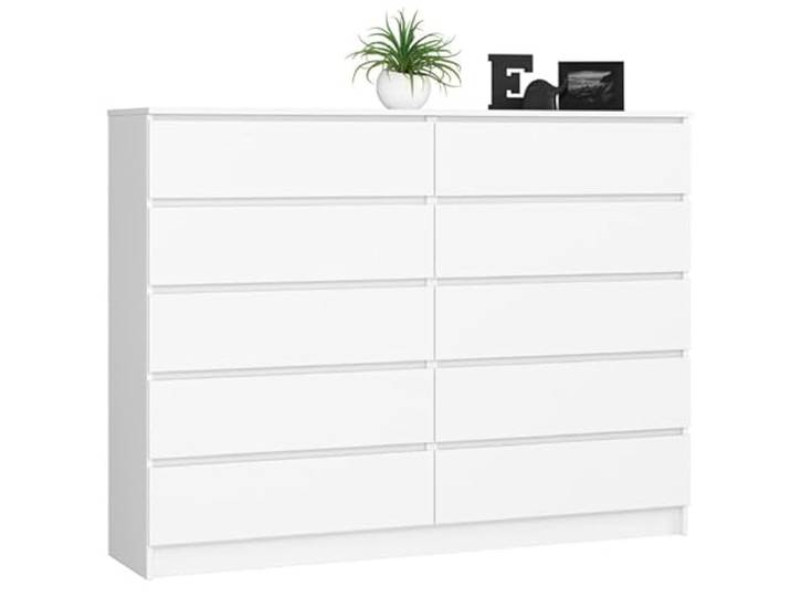 BDW - Kommode mit 10 Schubladen, Komodenschrank K160, Sideboard, Wohnzimmer Schlafzimmer Flur Möbel, Büroschrank, Robustes Material und modernes Design - 160x40x121cm, Weiß