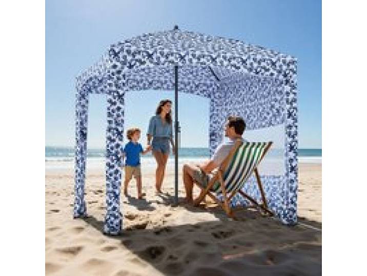 VEVOR Strand-Cabana 183 x 183 cm Strandüberdachung mit Seitenwand, UPF 50+ Sonnenschutz, Strandpavillon mit Sandsäcken, großer tragbarer Sonnenschutz Sonnenschirm für Familie Freunde Outdoor