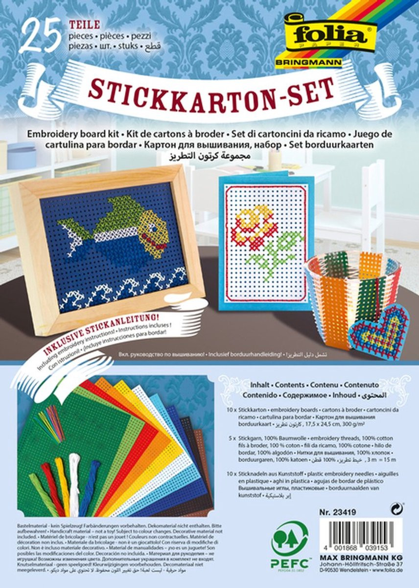 Folia Paper Borduurset met 10 borduurkaarten, garen en naalden