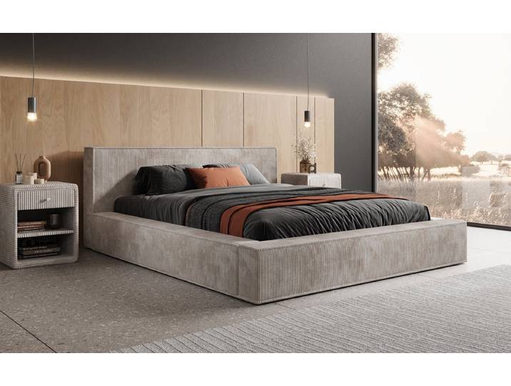 Designer Polsterbett Harmon in Cord mit Stauraum - 200x200 - Grün - Luxusbetten24