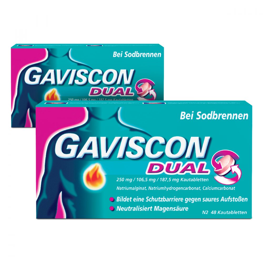 Reckitt Benckiser Deutschland GmbH GAVISCON Dual 250 mg, 106,5 mg, 187,5 mg Kautabletten 08100125