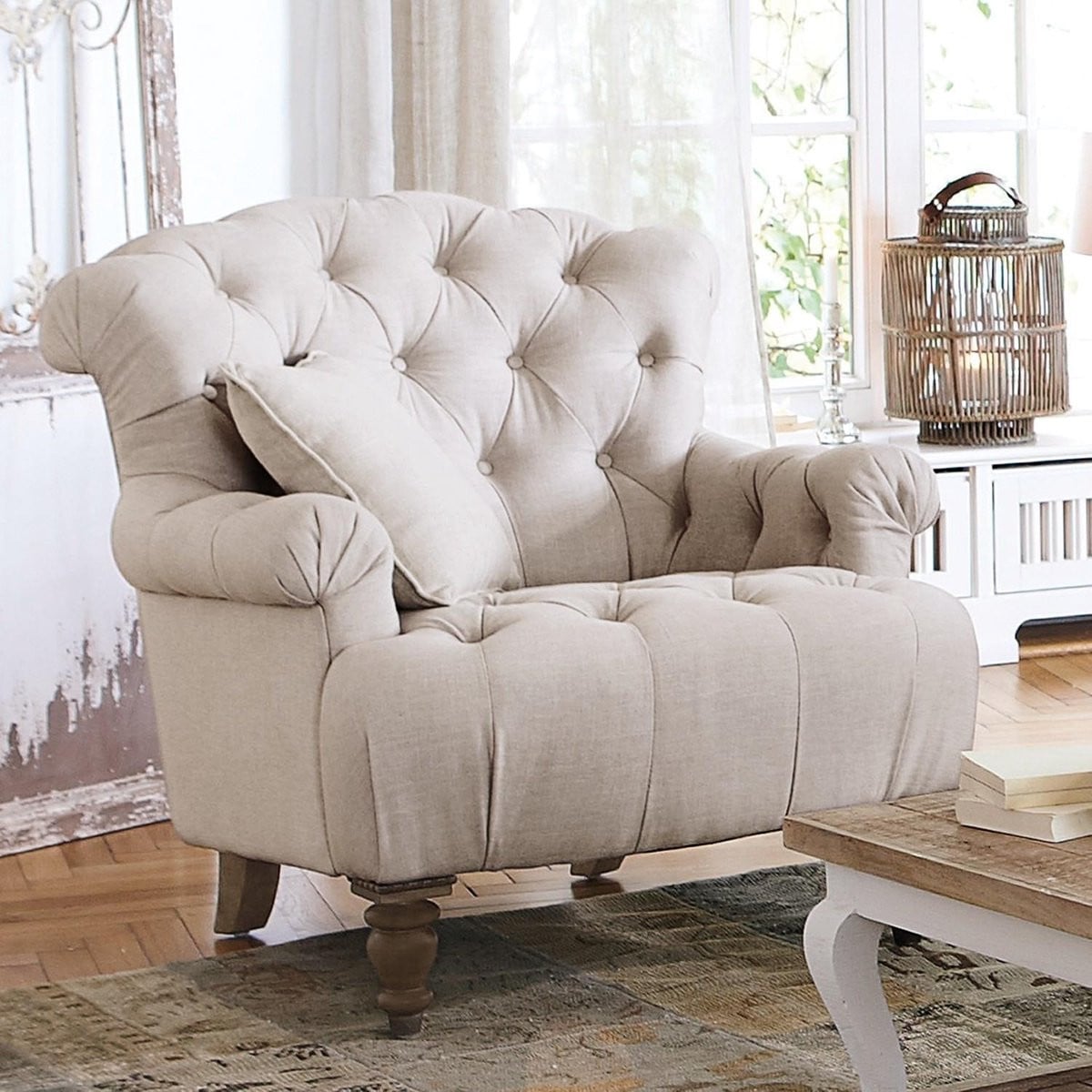 LOBERON Fauteuil Springfield Chesterfield linnen