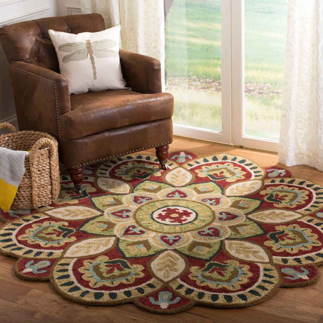 Latitude Vive Novelty Floral Area Rug Red/Taupe Round 152 cm