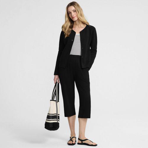 Sport Knit Caprihose für Damen in Petite-Größe, Damen, size: petite, Schwarz, Baumwolle, by Lands' End