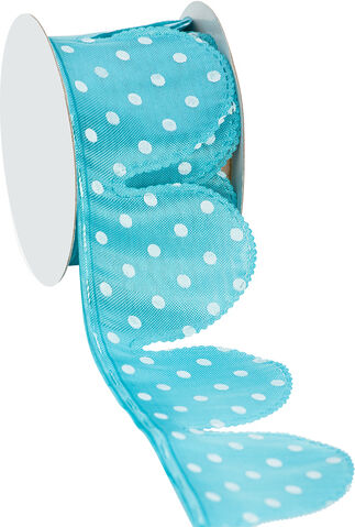Stoffband Ziehblume "Tupfen", türkis-weiß, 5 cm, 2,5 m