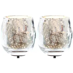 2X Teelichthalter Glas für Adventskranz 6cm bauchig Silber Teelichtgläser klein Kerzenhalter Glas Kerzenpicks für Teelichter Weihnachtskranz 2er Glas Teelicht Gesteck Weihnachten Dekoration Xmas