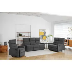 Happy Home 3tlg. Polstergarnitur mit 5 Relaxfunktionen - Dunkelgrau