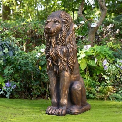 "Glitzhome 36.25""H Oversized MGO Bronze/White/Black Guardian Sitting Lion Garden Statue"