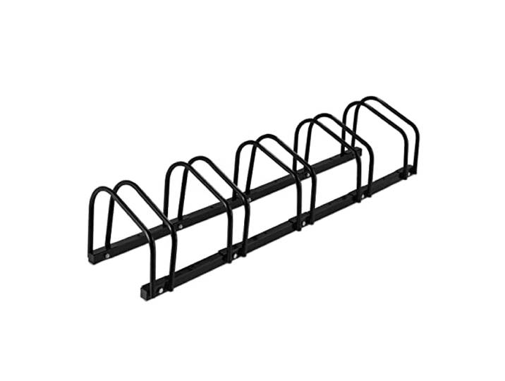 Relaxdays Râtelier pour 5 vélos\, jusqu'à 60 mm de Largeur de Pneu\, en métal\, pour garer\, Support à Poser au Sol\, Noir