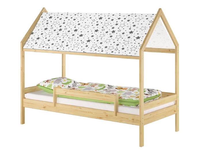 Kinderbett Hausbett 90 x 200 cm mit Himmel und Rausfallschutz Kiefer