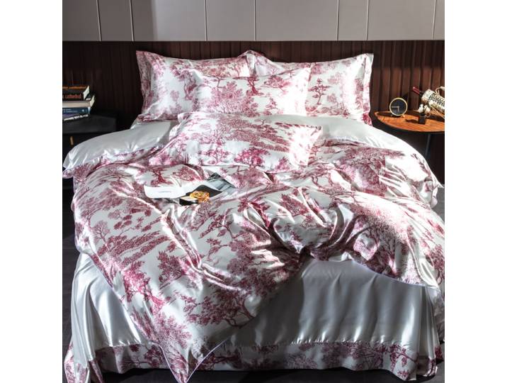 Parure de lit en soie naturelle délavée, ensemble de housse de couette imprimée de luxe, housse de couette douce, drap plat, taies d'oreiller, ensemble Queen King Size