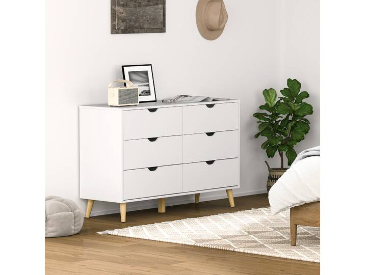 HOMCOM Commode 6 Tiroirs Bois Blanc 120x40x76cm