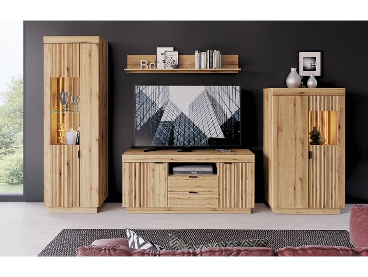 Buffet haut éclairé 80 x 140 x 40cm Marron