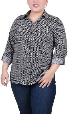 NY COLLECTION 3/4 Roll Tab Blouse With Pockets