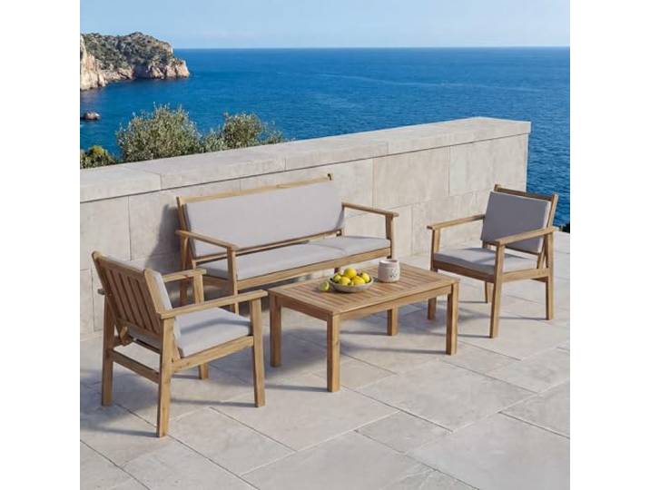 Mendler Garten-Garnitur HWC-O19 Holz Akazie - Kissen grau