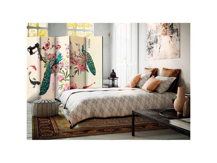 Paravent Peacock Love Fleece Beige 225 x 172 x 3cm 5-teilig