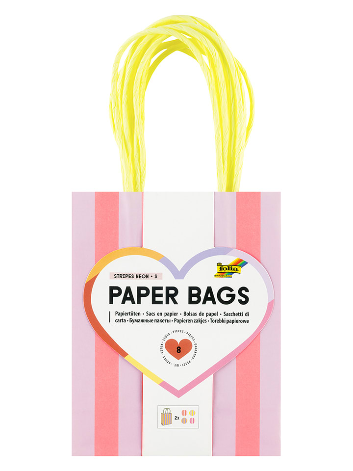 folia PAPER Papiertüten "S Stripes Neon" - 8 Stück - ab 6 Jahren - onesize