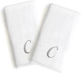 Copper Grove Belgrad 2-piece White Turkish Cotton Hand Towels with Grey Script Monogrammed Initial