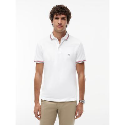 Poloshirt TOMMY HILFIGER "TIPPED SLIM FIT POLO", Herren, Gr. M, weiß, Jersey, Obermaterial: 96% Baumwolle, 4% Elasthan, slim fit, Shirts, mit Kontrast-Details