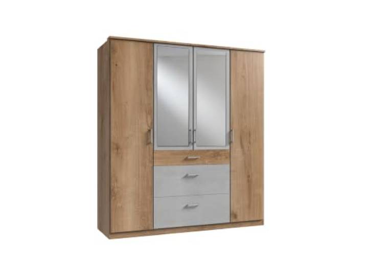 Kleiderschrank Click Plankeneiche mit Beton Lichtgrau 179 cm Breite, mit Spiegel