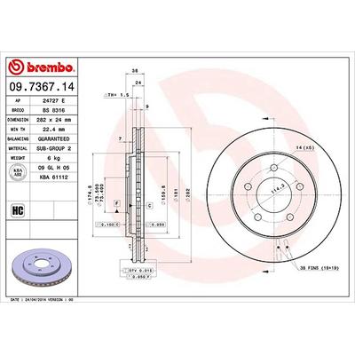 Brembo Bremsscheibe [Hersteller-Nr. 09.7367.14] für Dodge, Chrysler, Plymouth